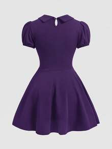 ROMWE Dark Gothic Red Heart Embroidered Pattern Women's Short Dress - Purple - View 2