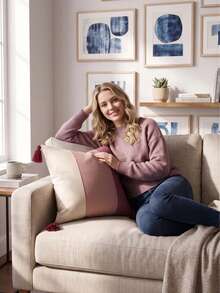 Cirelle 1pc/2pcs All-Season 3-Tone Vertical Color Block Canvas Pillow Covers With Four-Corner Tassels, Minimalist Modern Boho Neutral Home Decor Cushion Cases For Sofas, Bedrooms, Bay Windows, Apartments & Homestays, Pillow Insert Not Included - Pink purple - View 8