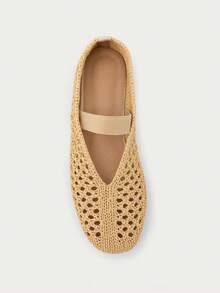 Nöista Crochet Ballet Flat With Elastic Strap, Hollow Knit Upper, Rounded Toe And Flexible Sole, Comfortable For Daily Wear - Brown - View 4