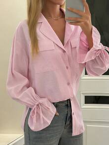 DAZY Women's Striped Flare Sleeve Loose Casual Blouse - Pink - View 6
