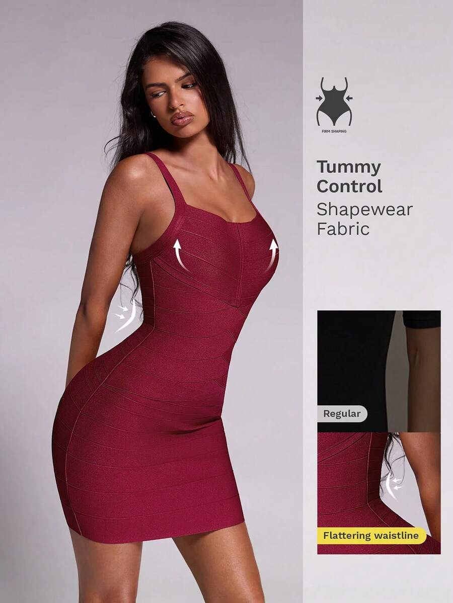 Nuvra Bandage Fabric Waist-Cinching Sexy Fashion Elegant Party Night Out Club Dress Burgundy Red Summer - Burgundy - View 1