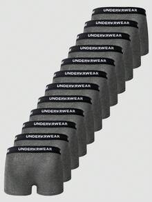 Provexi Provexi 11pcs/Set Men's Solid Color Boxer Briefs With Letter Waistband - Dark Grey - View 2