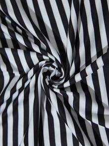 ZzzCrew Plus Size Casual Minimalist Black & White Striped Print Camisole & Shorts Pajama Set - Multicolor - View 5