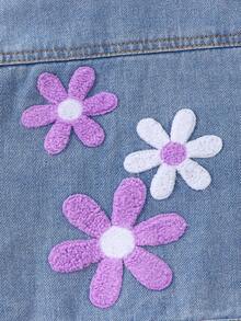 Elladie kids 女童牛仔夾克外套，新品上市，休閒牛仔女郎甜美俏皮可愛風，淺洗藍色，背後精緻毛絨3D花朵刺繡 - 淺色水洗藍 - 查看 8