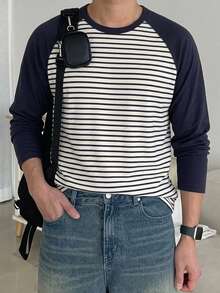 DAZY Áo thun nam tay raglan phối màu sọc cho mùa thu - Nhiều màu - Xem 3
