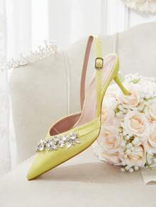 CUCCOO HITCHD Spring And Summer New Rhinestone Decoration Pointed Toe Thin Heel High Heel Elegant Gorgeous Style Wedding Bride Wedding Shoes Dating Dinner Party - Gold - View 7