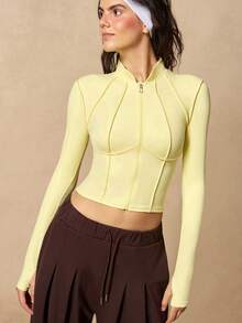 VARSIVA 女款純色拉鍊休閒百搭日常旅行運動夾克 - 黃色 - 查看 7