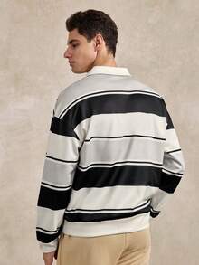Courvante Long Sleeve Tennis Men's Button Collar Pullover Sweatshirt, Fall - Multi - View 3