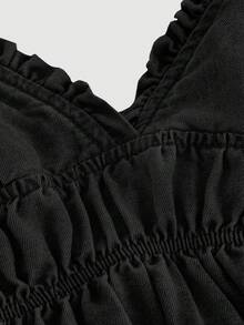 SHEIN MOD 女款性感法式百褶收腰細肩帶牛仔洋裝 - 黑色 - 查看 4