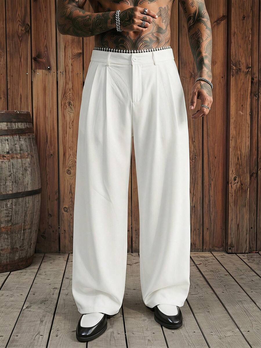 CalleClaro Men's Solid Color Pleated Wide Leg Loose Casual Pants