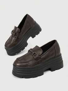 ROMWE Goth Ladies Grey Slip-On Loafers Mary Jane Flats Japanese JK Uniform Style Formal Work Shoes Wedge Heel Platform Commuter Tooling Shoes - grey + square buckle - View 5