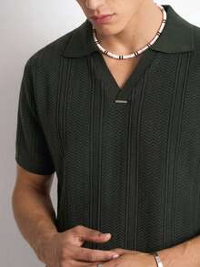RONVEXI Men's Summer Knit Short Sleeve Top Office Graduation Dark Green Casual - Army Green - View 2