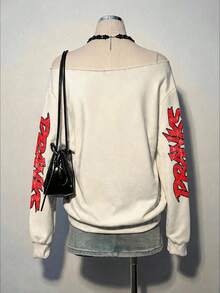 SHEIN EZwear 女款字母印花露肩休閒日常長袖衛衣 - 彩色 - 查看 3