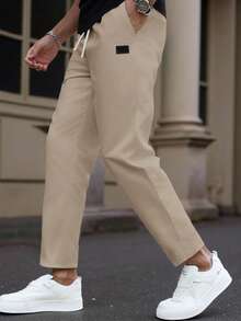 Manfinity Homme Men's Mature Casual Tapered Light Khaki Plus Size Long Pants - Khaki - View 3