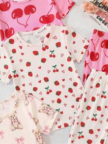 SHEIN Pakaian Santai Nyaman Bermotif Buah Kartun Lucu Cetak Digital untuk Anak Perempuan Remaja - MultiWarna - View 5