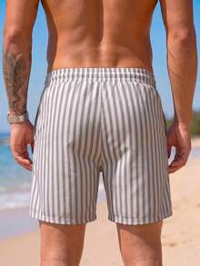 Manfinity KASUA Men's Striped Drawstring Waist Beach Shorts - Multicolor - View 2
