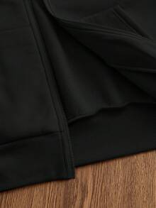 SWAVVY 男士針織時尚日常青年休閒寬鬆版型英文刺繡長袖連帽衛衣，春季，Y2K，保暖內裡 - 黑色 - 查看 5