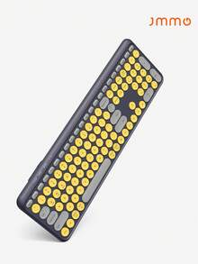 JMMO Wireless Keyboard,2.4GHz USB Wireless Keyboard With 112-Keys Dual Mode Round Keys Keyboard,Support Devices For Windows/Chrome OS/Android/IOS/ TV K205 Three District Yellow Grey - Yellow - View 1