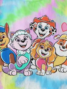 SHEIN | PAW Patrol 小女孩扎染卡通小狗印花圆领短袖T恤 - 白色 - 查看 5