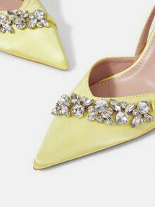 CUCCOO HITCHD Spring And Summer New Rhinestone Decoration Pointed Toe Thin Heel High Heel Elegant Gorgeous Style Wedding Bride Wedding Shoes Dating Dinner Party - Gold - View 4