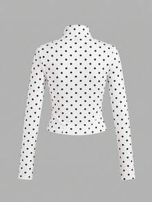 SHEIN EZwear 2件裝波點黑白針織拉鍊長袖女款T恤，秋季上衣，適合日常通勤、約會、聚會，適用秋冬夏季、聖誕節、新年、時尚優雅休閒、外出、約會、通勤、亮眼、情人節、度假、Y2K、畢業典禮等場合 - 彩色 - 查看 10