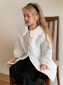 DAZY Girls' Mid-Length Beige Apricot Velvet Heavy Embossed Peter Pan Collar Korean Style Coat Padded Coat - Beige - View 7