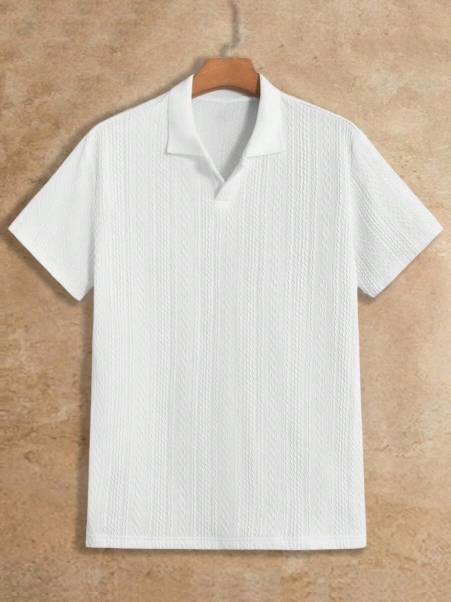 HIMLAND 男士大尺碼純色短袖休閒通勤 Polo 衫 - 白色 - 查看 1