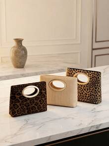 Cirelle 1Pc/2Pcs Portable PU Leather Hand Clutch Equipped With Shiny Metal Hardware. Retro Leopard And Minimalist Woven Designs Are Selectable. Large Capacity Holds Personal Essentials, Perfect For Multiple Occasions As A Refined Festival Gift For Females. - Multicolor - View 6