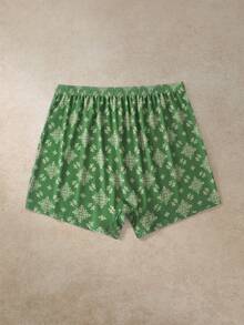 EverLounge Celana Pendek Santai Pria Motif Damask Vintage, Celana Boxer Tidur Longgar - Hijau - View 2