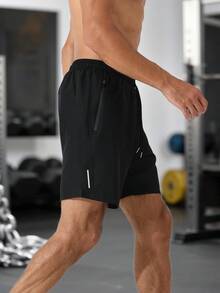 GymBeat Men's Drawstring Waist Pocket Casual Daily Travel Sports Shorts - Black - View 4