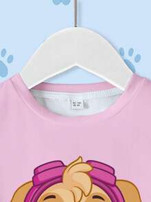 SHEIN | PAW Patrol 女童可爱小狗印花圆领短袖T恤，夏季 - 白色 - 查看 4