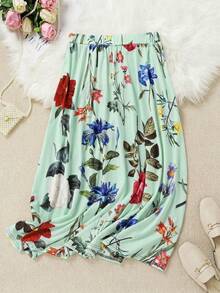 EMERY ROSE Plus Size Women's Floral Print Elastic Waist Casual Skirt For Vacation - Multicolor - View 6
