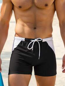 ZELFYO Men's Drawstring Waist Color Block Casual Shorts, Suitable For Summer Vacation - Black - View 1