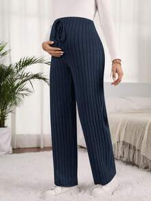 SHEIN Pantalones de pierna recta de unicolor versátiles y casuales para maternidad - Azul Marino - Ver 5