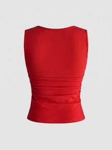 ROMWE Avant Sexy Letter Print Punk Rivet Low Cut Fitted Ruched Tank Top - Red - View 2