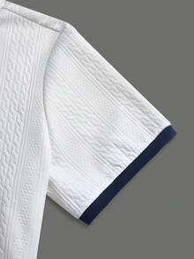 Manfinity Homme Men's Plus Size Textured Zipper Half Placket Short Sleeve Polo Shirt - White - View 5