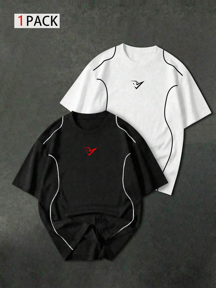 Sport MetroGents 男士幾何印花短袖休閒健身運動T恤 - 黑色 - 查看 1
