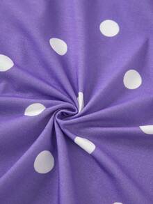 HELLO KITTY AND FRIENDS | SHEIN Tween Girl Round Neck Polka Dot Cartoon Print Short Sleeve Top And Long Pants Casual Daily Home Sleepwear Set - Purple - View 5