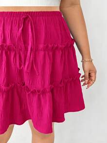 Shapeblank Plus Size Women's Solid Color Pleated Casual Versatile Daily Skort Fall - Hot Pink - View 7