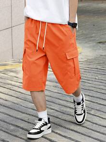 Manfinity Hypemode Pantalones cortos cargo de unicolor con cordón en la cintura para hombre - Naranja - Ver 4