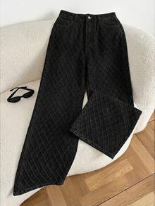 Comfortcana Casual Washed Diamond Texture Denim Jeans - Black - View 6