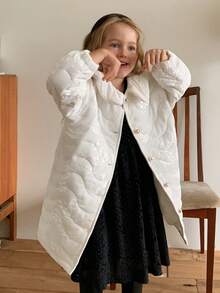 DAZY Girls' Mid-Length Beige Apricot Velvet Heavy Embossed Peter Pan Collar Korean Style Coat Padded Coat - Beige - View 4