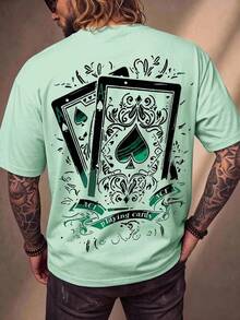 Fenqiro Men's Round Neck Short Sleeve Casual Printed T-Shirt, Versatile For Summer - Mint Green - View 1