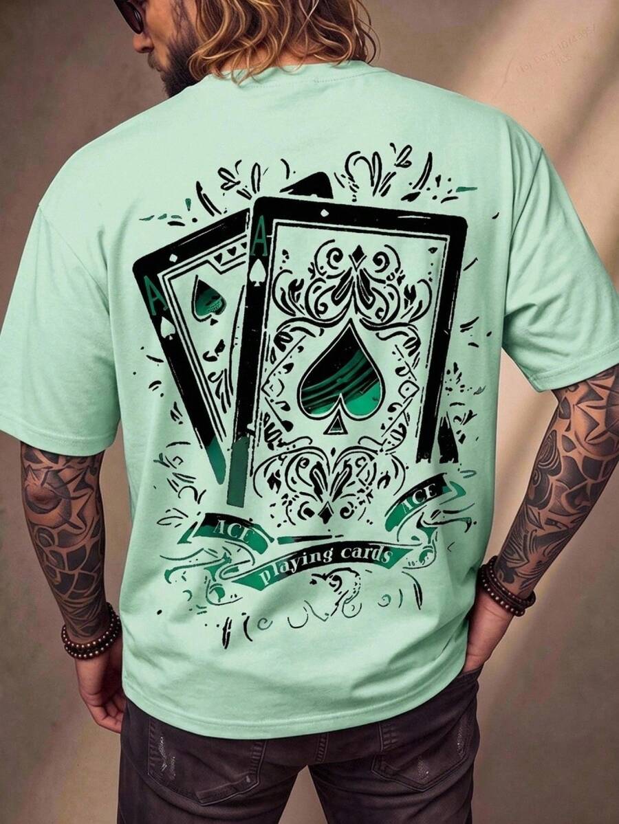 Fenqiro Men's Round Neck Short Sleeve Casual Printed T-Shirt, Versatile For Summer - Mint Green - View 1