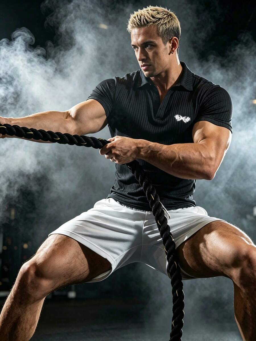 RISE LYT Men's Black Short Sleeve Slim Fit Sports Polo T-Shirt - Black - View 1