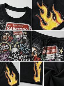 Gym Rark Conjunto deportivo de camiseta y pantalones cortos con estampado de dibujos animados para hombres - Multicolor - Ver 3