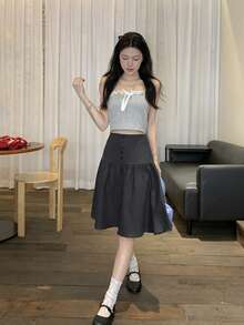 DAZY Women's Solid Color Pleated Casual Versatile Everyday Skirt Fall - Grey - View 8