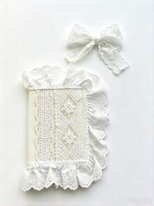 Cirelle 1pc Vintage Fabric Book Sleeve With Ruffle Eyelet Lace, Cream Book Cover For Paperback & Hardcover, Cottagecore Journal Protector, Soft Washable Book Pouch, Literary Gift For Book Lovers - multicolor - View 12