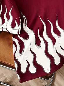 Manfinity Hypemode Men's Flame Pattern Crew Neck Casual Daily Short Sleeve T-Shirt - Burgundy - View 4