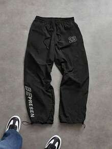 Sport MetroGents Men's Plus Size Drawstring Waist Digital Pattern Casual Daily Travel Sports Long Pants - Black - View 1